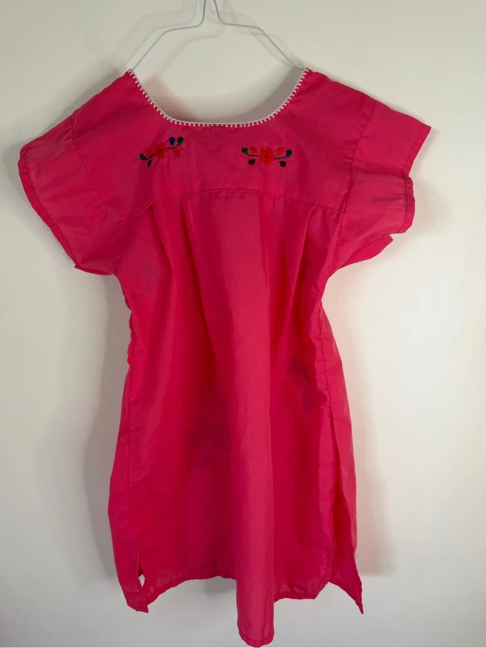 Girls' Pink Embroidered Mexican-Style Dress handmade size 8 pink folk floral